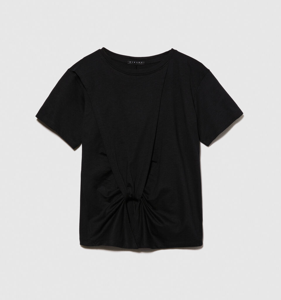 T-shirt with knot - women's short sleeve t-shirts - Black | Sisley image number 6